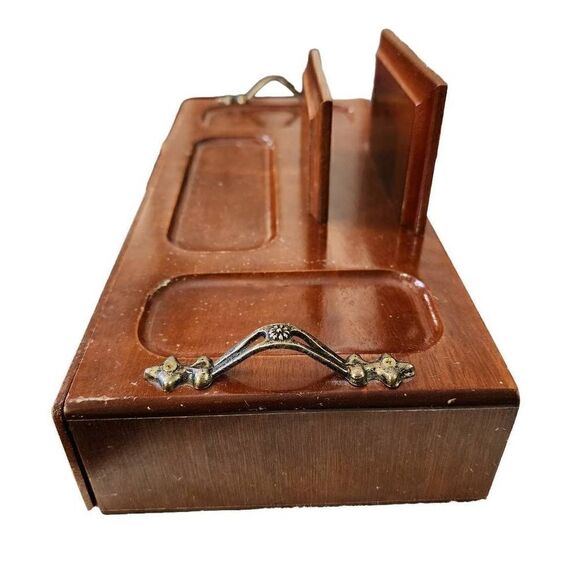 Vintage Men's Brown Wooden Valet Multi-purpose Jewelry-Vanity Box - Picture 6 of 12